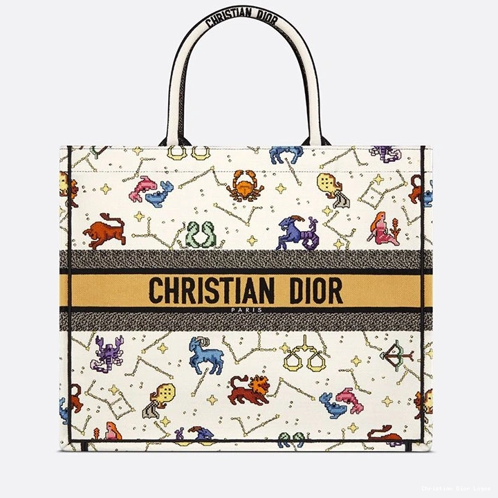 Cheap White Canvas Zodiac Dior Book Tote Pixel Motif 0717 Luxury